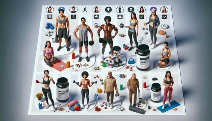 A diverse group receiving personalized rewards: fitness classes, supplement discounts, enhancing satisfaction and loyalty.