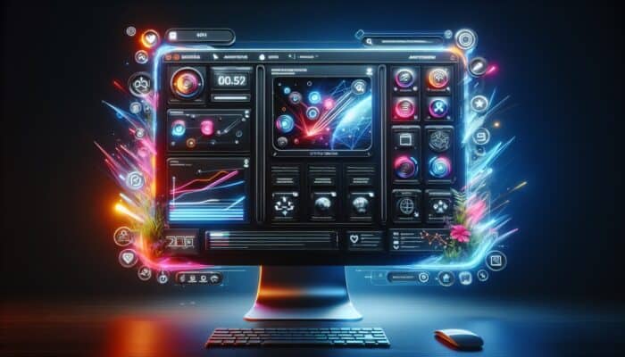 Weebly's drag-and-drop interface on screen with customizable templates, SEO, e-commerce, and app integration icons.